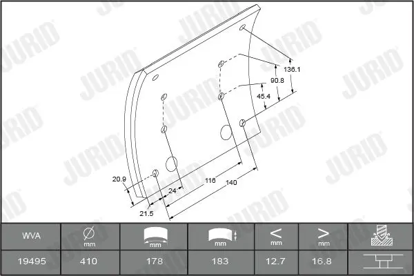 Handler.Part Brake lining kit, drum brake JURID 1949501070 3