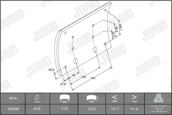 Handler.Part Brake lining kit, drum brake JURID 1949601070 1