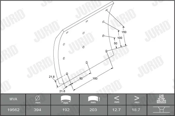 Handler.Part Brake lining kit, drum brake JURID 1956201230 1