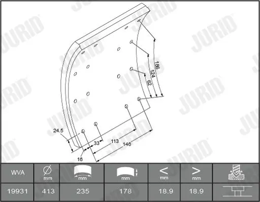 Handler.Part Brake lining kit, drum brake JURID 1993111230 1