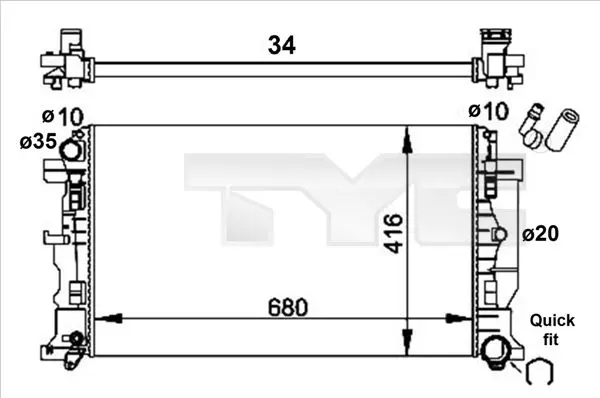 Handler.Part Radiator, engine cooling TYC 7210014R 1