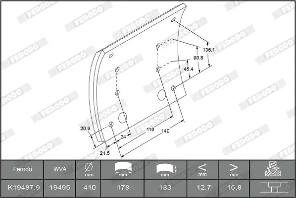 Handler.Part Brake lining kit, drum brake FERODO K194879F3672 2