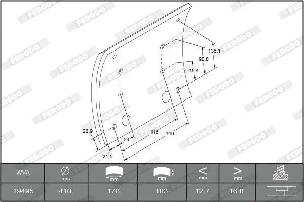 Handler.Part Brake lining kit, drum brake FERODO K194871F3660 2