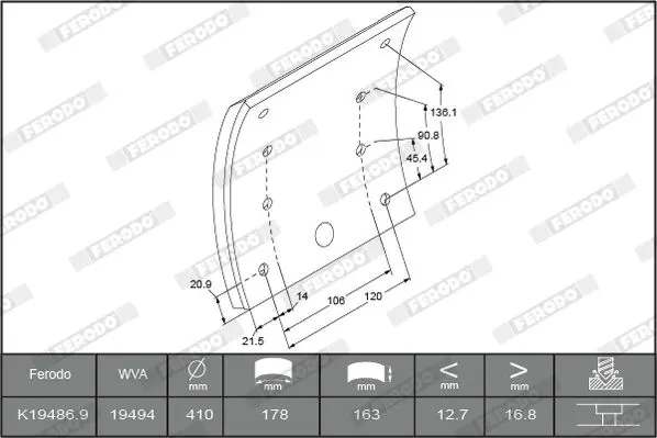 Handler.Part Brake lining kit, drum brake FERODO K194869F3672 1