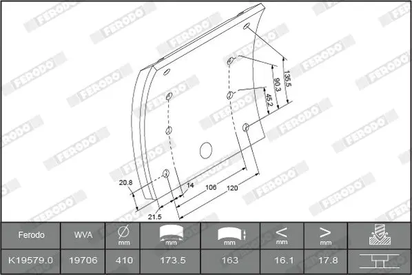 Handler.Part Brake lining kit, drum brake FERODO K195799F3539 2