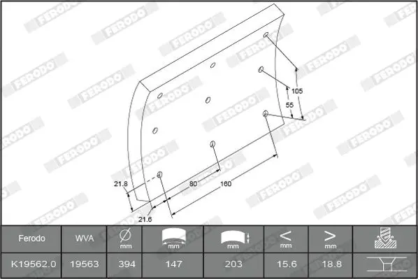 Handler.Part Brake lining kit, drum brake FERODO K195620F2020 2