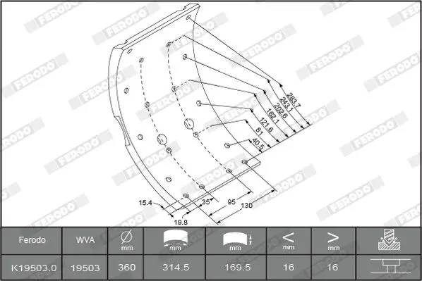 Handler.Part Brake lining kit, drum brake FERODO K195031F3653 3