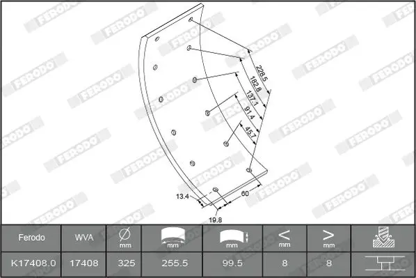 Handler.Part Brake lining kit, drum brake FERODO K174080F3653 2