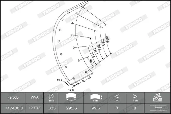 Handler.Part Brake lining kit, drum brake FERODO K174080F3653 1