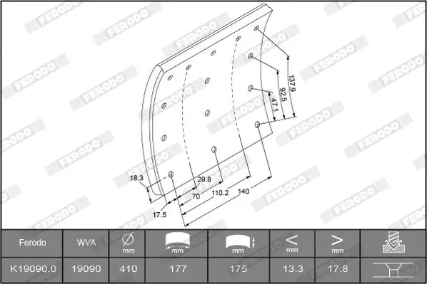 Handler.Part Brake lining kit, drum brake FERODO K190901F3660 3