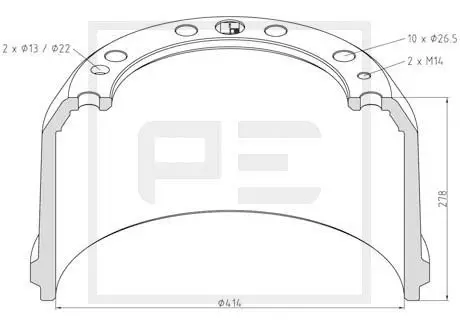 Handler.Part Brake drum PE Automotive 25602500A 1