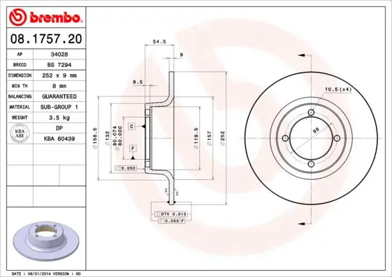 Handler.Part Brake disc BREMBO 08175720 1