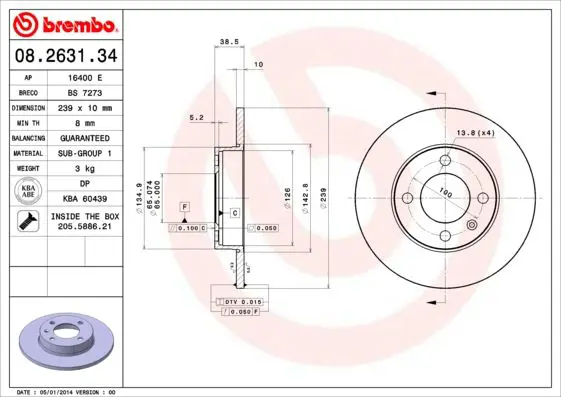 Handler.Part Brake disc BREMBO 08263134 1