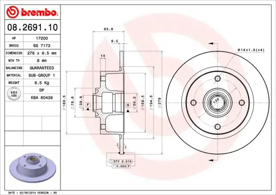 Handler.Part Brake disc BREMBO 08269110 1