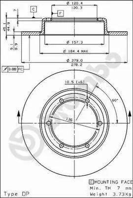 Handler.Part Brake disc BREMBO 08303010 1