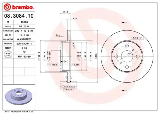 Handler.Part Brake disc BREMBO 08308410 1