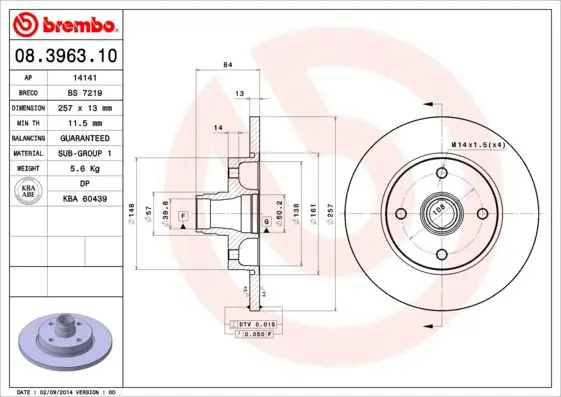 Handler.Part Brake disc BREMBO 08396310 1