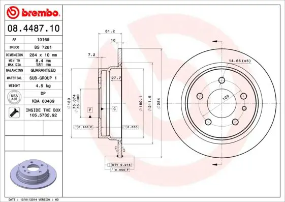 Handler.Part Brake disc BREMBO 08448710 1