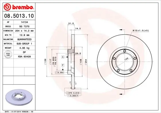 Handler.Part Brake disc BREMBO 08501310 1