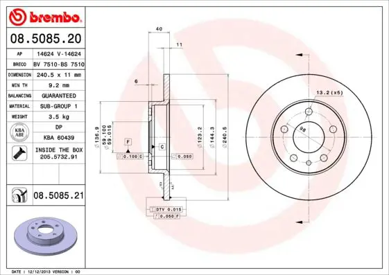 Handler.Part Brake disc BREMBO 08508521 1