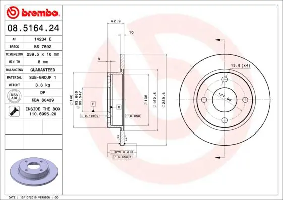 Handler.Part Brake disc BREMBO 08516424 1