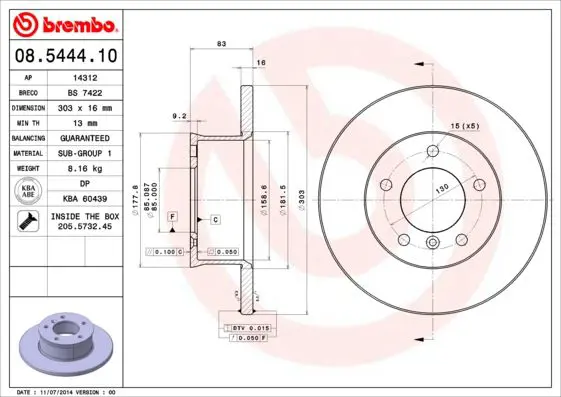 Handler.Part Brake disc BREMBO 08544410 1