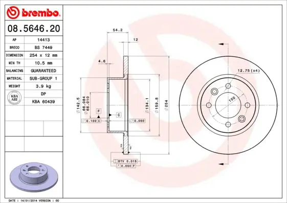 Handler.Part Brake disc BREMBO 08564620 1