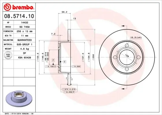 Handler.Part Brake disc BREMBO 08571410 1