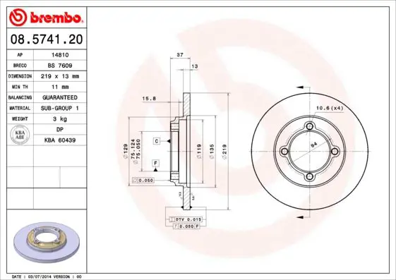 Handler.Part Brake disc BREMBO 08574120 1