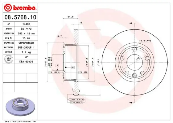 Handler.Part Brake disc BREMBO 08576810 1