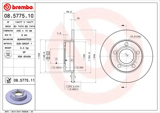 Handler.Part Brake disc BREMBO 08577511 1