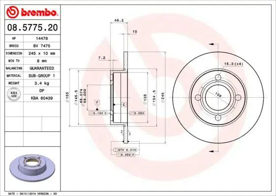 Handler.Part Brake disc BREMBO 08577520 1