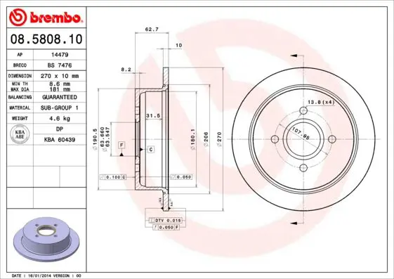 Handler.Part Brake disc BREMBO 08580810 1