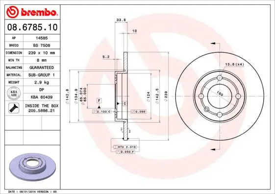 Handler.Part Brake disc BREMBO 08678510 1