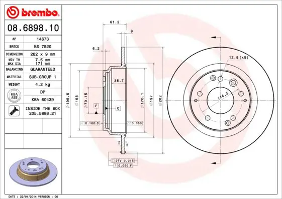 Handler.Part Brake disc BREMBO 08689810 1