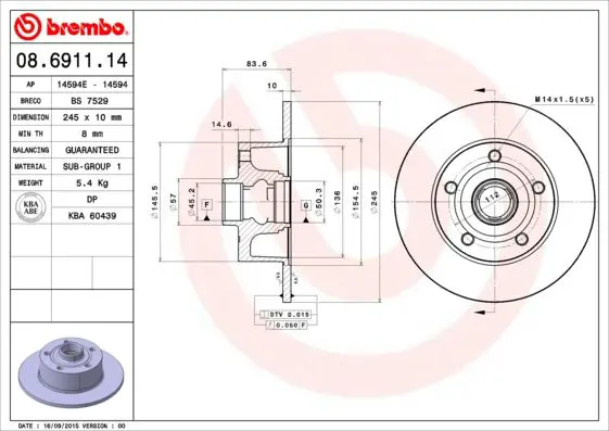 Handler.Part Brake disc BREMBO 08691114 1