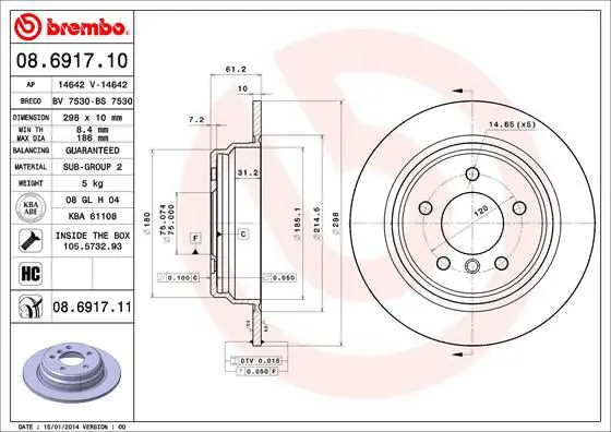 Handler.Part Brake disc BREMBO 08691711 1