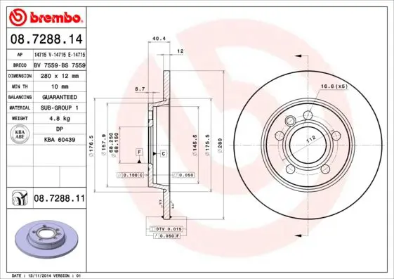 Handler.Part Brake disc BREMBO 08728811 1