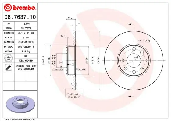 Handler.Part Brake disc BREMBO 08763710 1