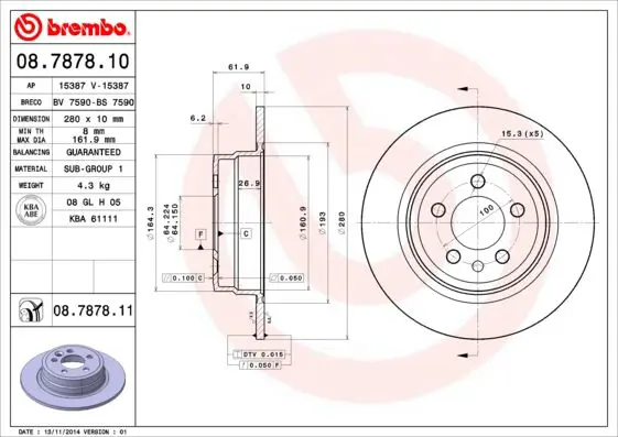 Handler.Part Brake disc BREMBO 08787811 1