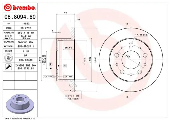 Handler.Part Brake disc BREMBO 08809460 1