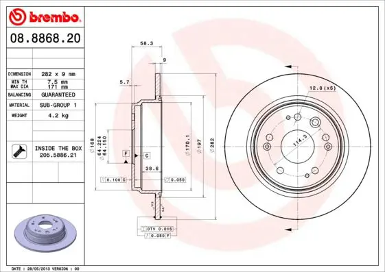 Handler.Part Brake disc BREMBO 08886820 1