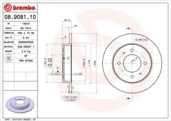 Handler.Part Brake disc BREMBO 08908110 1