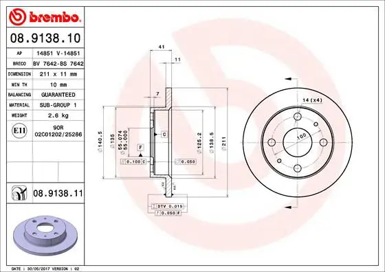 Handler.Part Brake disc BREMBO 08913810 1