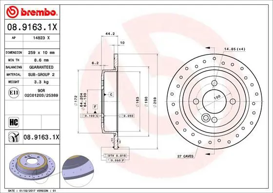 Handler.Part Brake disc BREMBO 0891631X 1