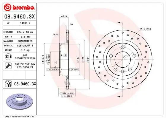 Handler.Part Brake disc BREMBO 0894603X 1