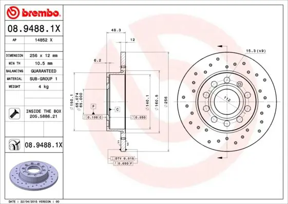 Handler.Part Brake disc BREMBO 0894881X 1