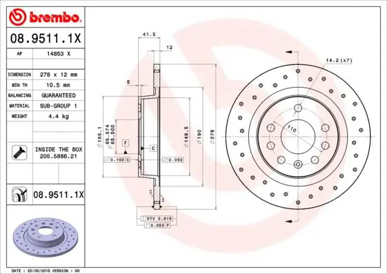 Handler.Part Brake disc BREMBO 0895111X 1