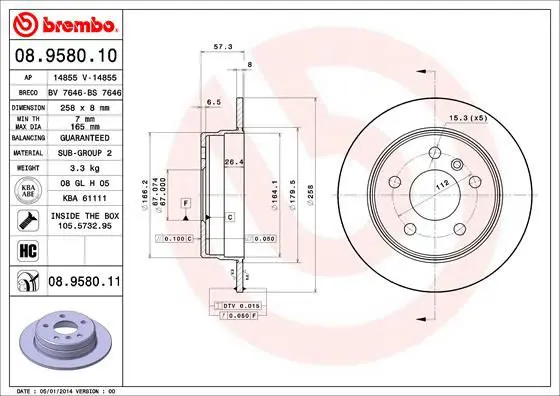 Handler.Part Brake disc BREMBO 08958011 1