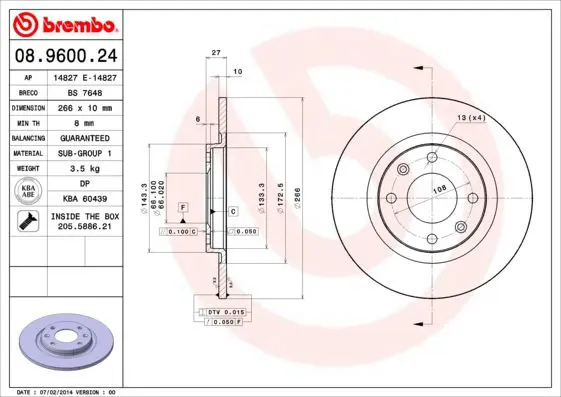 Handler.Part Brake disc BREMBO 08960024 1